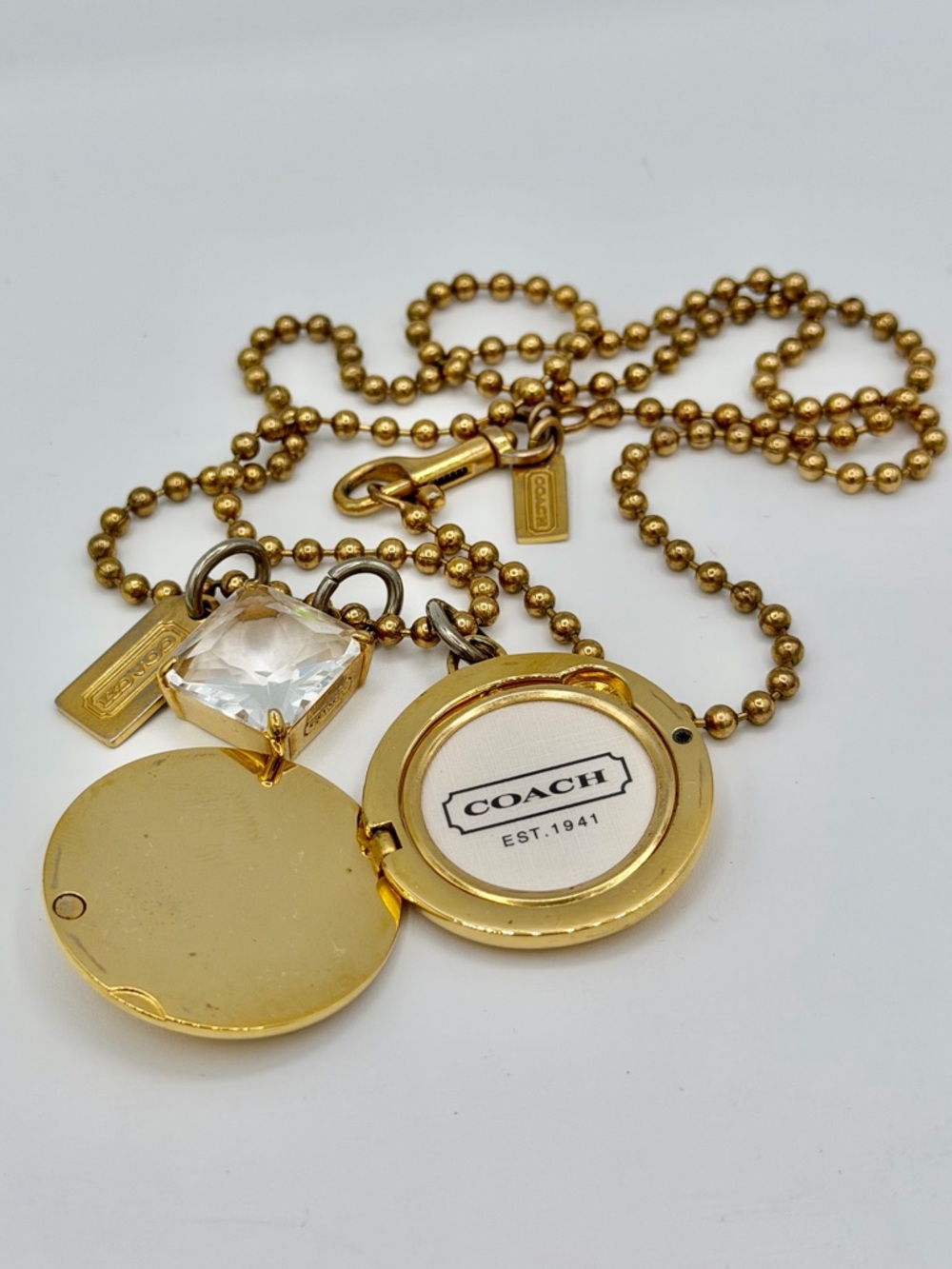 ❌SOLD❌Coach Y2K Signature Locket Gem & Tag Necklace
